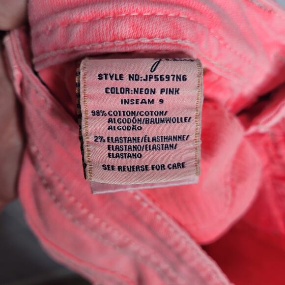 Miss Me Neon Pink Studded Stretch Fleur De Lis Low Rise Bermuda Shorts Size 26 - Picture 6 of 9